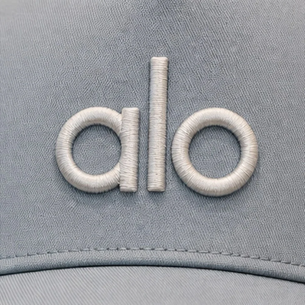 ALO Yoga Mist Blue Gray Gym Mesh Trucker Cap Hat Logo